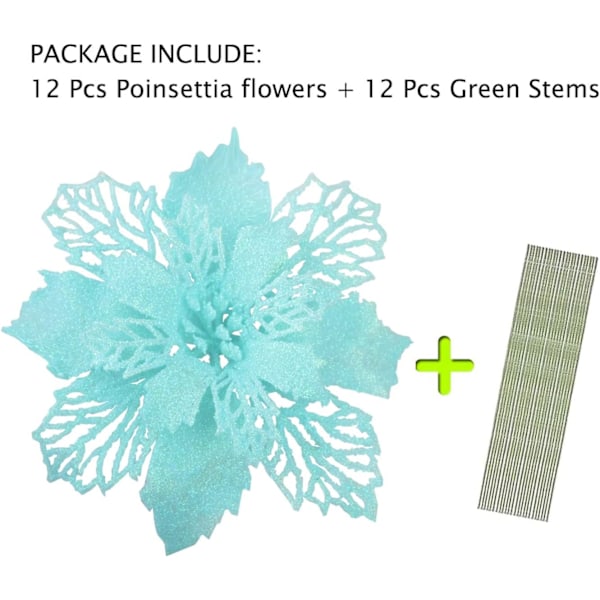 12 st 6,3 tum Glitter Julblommor Färgglada Blå Julstjärna