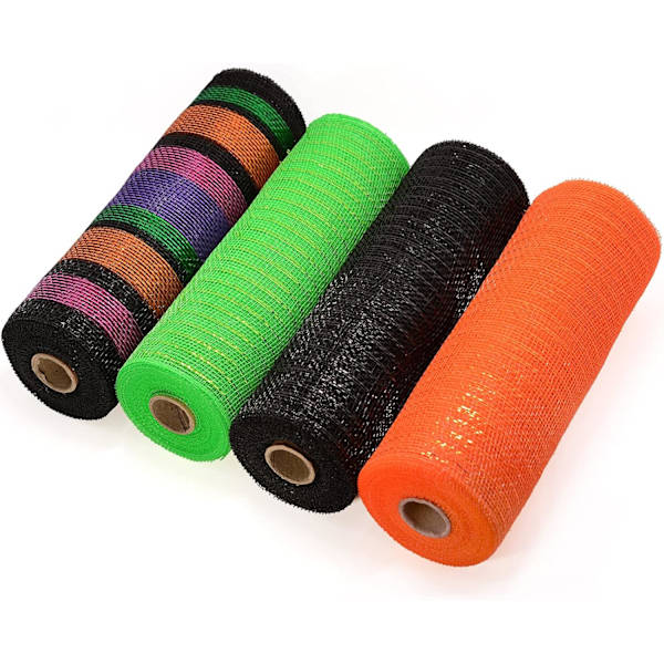 Dekorationsnät 10 tum x 30 fot Varje rulle - Metallic Foil Poly Mesh Ribbon
