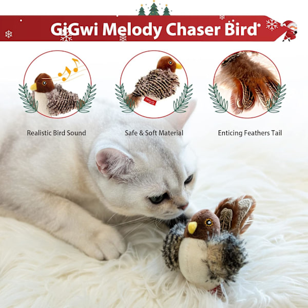 Katt Leksaker med Kvittrande Fåglar - Realistisk Plysch Melody Chaser för Innekatter, Perfekt Gåva för Helgdagar