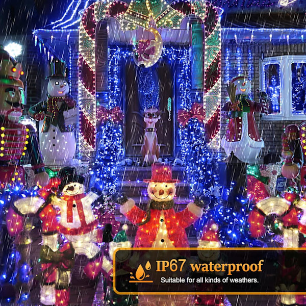 410 fot julelys utendørs, 1000 LED lange blå julelysdekorasjoner, vanntette juletrelys, fjernkontroll juleblå