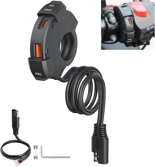 wxsp USB-oplader til motorcykel, PD Type C og USB til 12V ~ 24V