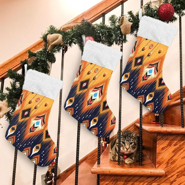 Julklapp, personliga julklappsstrumpor set om 2 Tribal Ethnic Folk Orange 45,7 cm Julstrumpor Hängande Ornament Kamin för träd