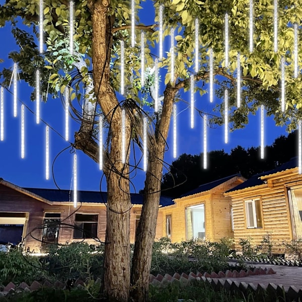 Julelys utendørs, 640 LED 16 rør 50 CM meteorskur regnlykter, plugg inn fallende istapplys juledekorasjon for juletre gårdsplass