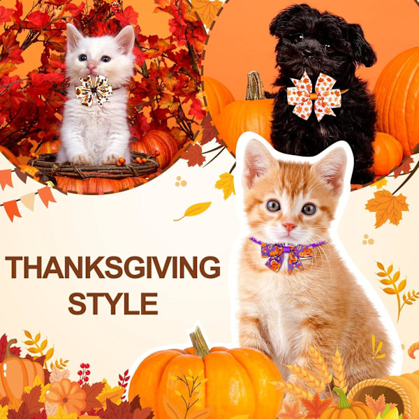 80 st Thanksgiving hundhalsband med fluga Höst hund fluga krage Justerbar lönnlöv Kalkon Pumpa hund fluga Grundläggande husdjur valp slipsar för som