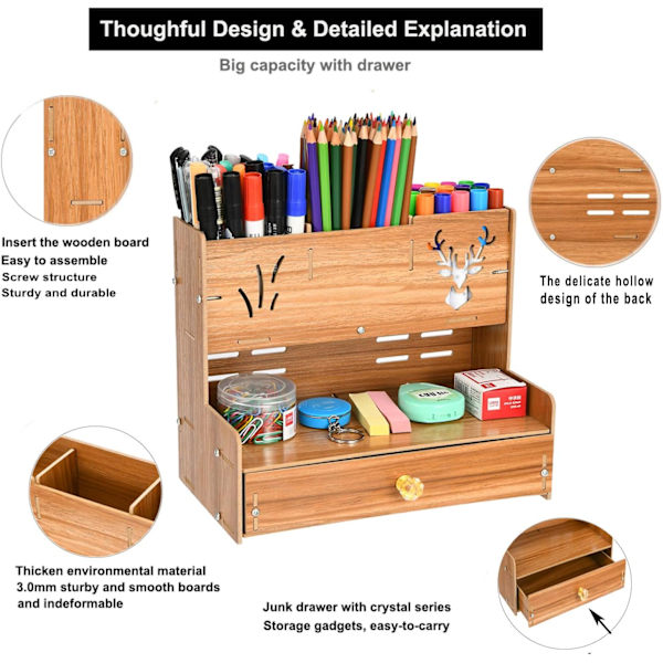 Træ n Orgnizer, Multifunktionel DIY n Holder Box, Desktop Sttionry, Esy ssembly, Home Office rt Supply Orgnizer Storge wi Drwer B14-Kirsebær