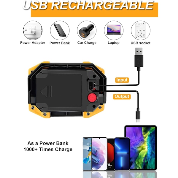 30W Oppladbar COB Arbeidslampe - 2000LM Super Sterk Flomlys | USB Bærbar & Vanntett for Utendørs