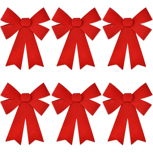 6 Christmas Red Bows 10.75” by 15.5” Made of Velvet and PVC Plastic for Outdoor