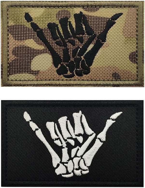 2 st skelett Shaka handbroderi patch flagga patch broderade taktisk stil utomhus patchar krok och ögla – robust moral patch för ryggsäck,