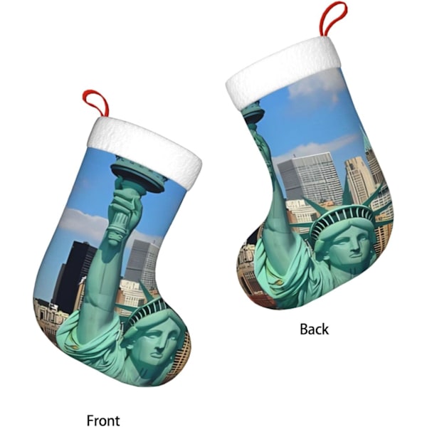 Frihetsgudinnan i NYC Tryckt Julstrumpa Julpynt Eldstadshängande Julstrumpor för Familj Semester Julparty Dekorationer 45 X 28 Cm