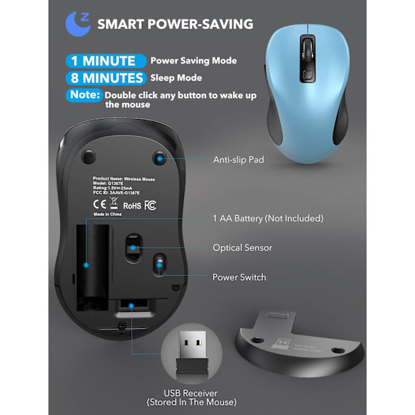 Trådlös mus för bärbar dator. 2,4G Ergonomisk datormus