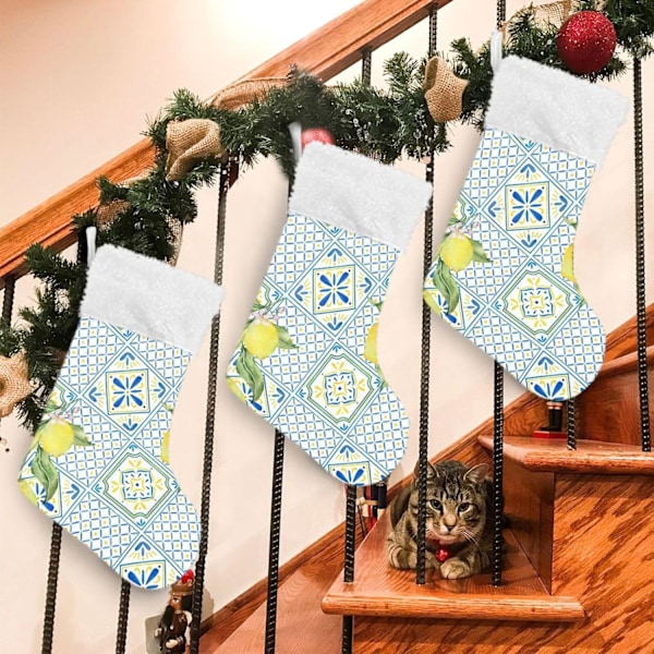 Julklapp, Personliga Julklappsstrumpor 2-pack Lemon Boho Limin 45,7 cm Julstrumpor Hängande Ornament Kamin för Träddekoration
