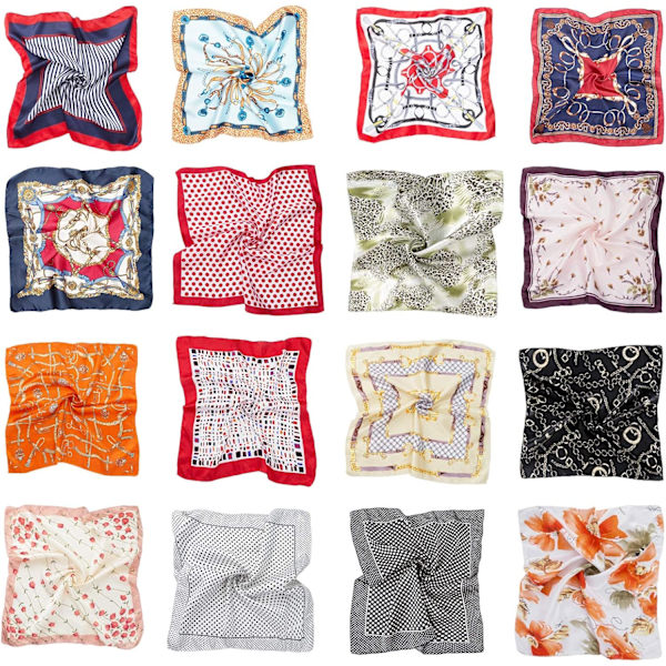 Satin Halsscarf - 16-pack med blandade mönster för kvinnor