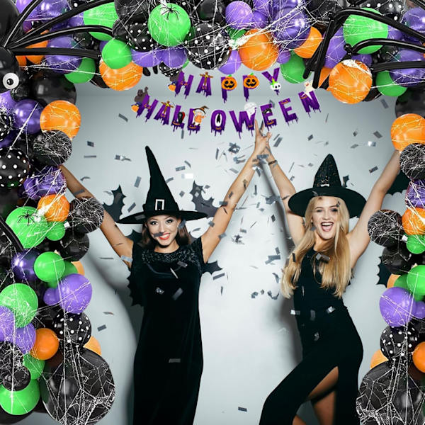 Halloween-festdekorasjoner Ballongbue med svart grønn lilla grønn ugle med Happy Halloween-banner for Halloween-festdekorasjoner innendørs utendørs