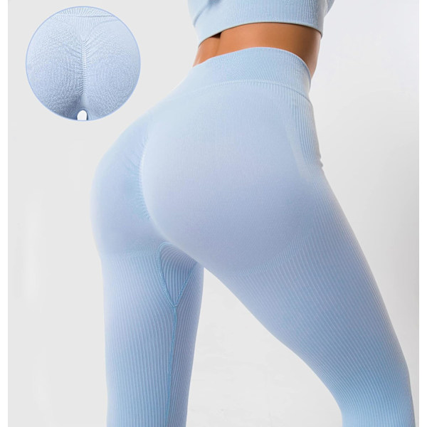 Kvinnors 2-delade träningsset sömlösa ribbade leggings med hög midja och lång