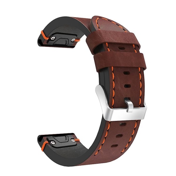 För Garmin Fenix 3 26mm Läder Sömnad Stål Spänne Klockarmband CYK Coffee