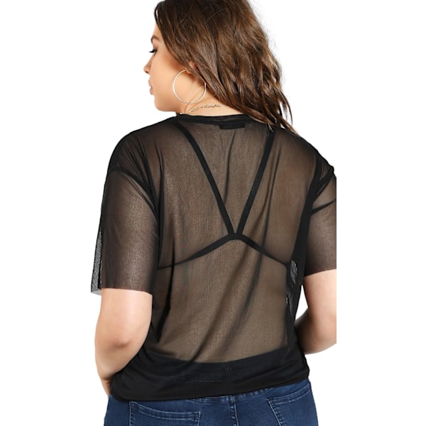 Kvinners Plus Size Kort Ermet Gjennomsiktig Mesh Topper T-skjorte Bluse