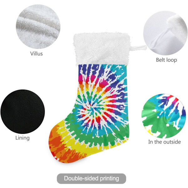Jule-Strømpe, Personlige Jule-Strømper 2-pak Rainbow Tie Dye Print 18 tommer Jule-Strømper Hængende Ornament Pejs til Trædekoration