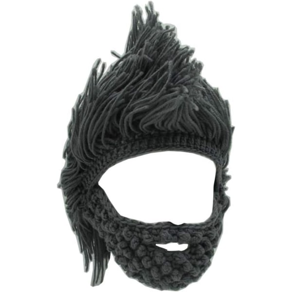 Wig Beard Hat, Handmade Knitted Warm Winter Ski Hat, for Men and Women - TIG-BLACK