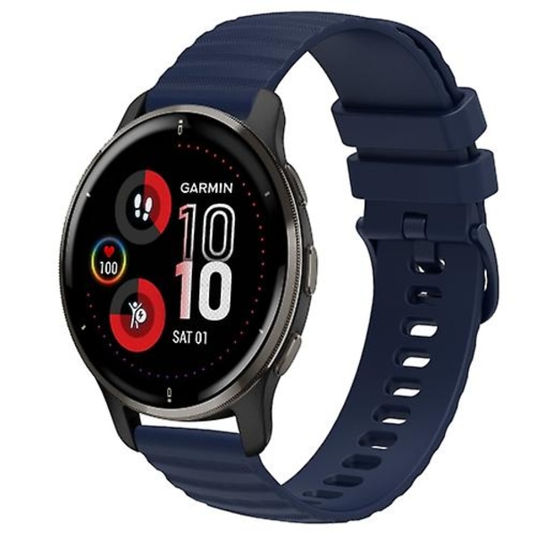 For Garmin Venu 2 Plus 20mm Bølget Punkt Mønster Ensfarvet Silikone Urrem ZBX Navy Blue