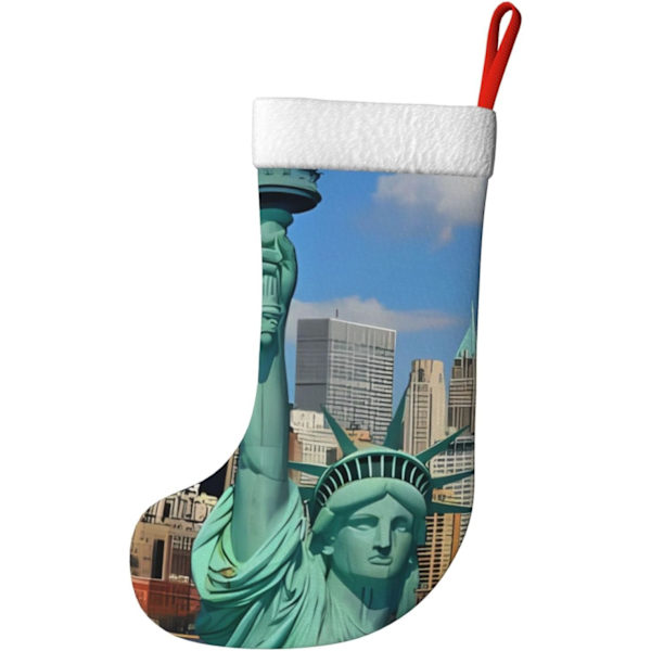 Frihetsgudinnan i NYC Tryckt Julstrumpa Julpynt Eldstadshängande Julstrumpor för Familj Semester Julparty Dekorationer 45 X 28 Cm