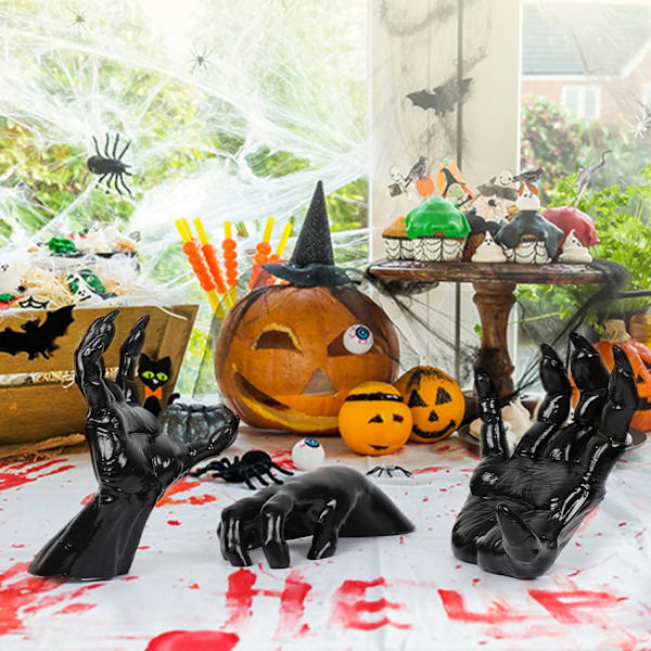 Halloween-dekorationer inomhus/utomhus, 3-pack väggmonterade läskiga händer med tända ljus, livstora skräckhänder för väggdekoration