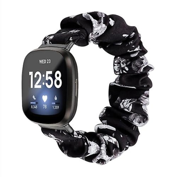 Universal hårring klud urrem til Fitbit Versa 4 / Sense 2 VEG Grey Floral