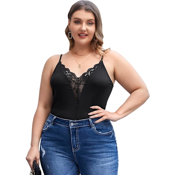 Kvinnors Plus Size Spaghetti Strap Kontrast Spets Cami Topp Linne