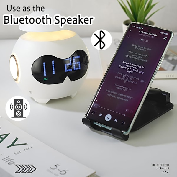 2024 Present Alarmklocka med Dubbla Alarm Söt Känslor, Bluetooth-högtalare, Sängbords LED Nattlampa, Digital Alarmklocka för Sovrum-USB-driven,