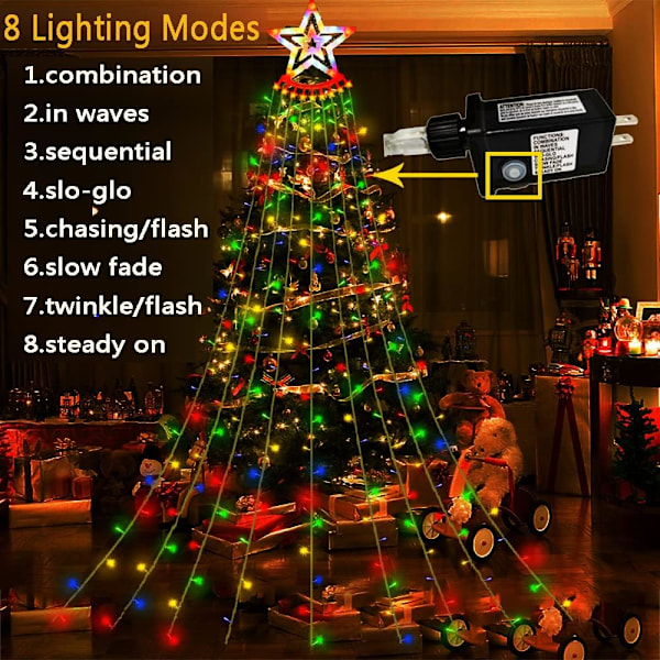 Udendørs juledekorationer, 12,6ft 350LED vandfaldslys, 8 tilstande julelys, juledekorationer til træ, udendørs jul
