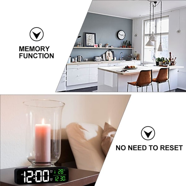 Digital väckarklocka för vardagsrum, kontor, sovrumsdekor, LED elektronisk klocka, datum, temperaturvisning, modern skrivbordsklocka, automatisk ljusstyrka, svart