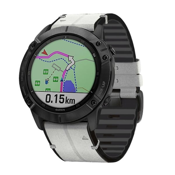 För Garmin Fenix 6x Silikon + Läder Snabbfrigörande Klockarmband CHC Light Grey