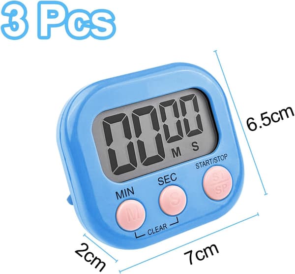 wxsp 3-delars digital kökstimer set - Magnetiska kökstimer med stor LCD-skärm - Vit, Blå,