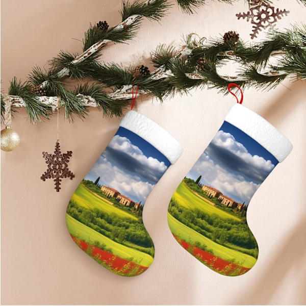 Toscana Vår Julstrumpor Sammet Julstrumpor med Vit Super Mjuk Plysch Manschett Klassisk Jultomte Strumpa Hängande Ornament Dekorationer för