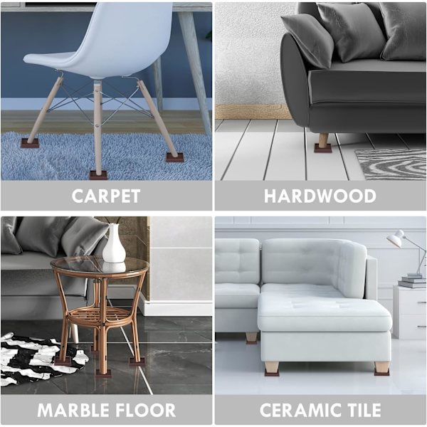 3X3 Gummikop til Møbelhjul, Skridsikre Møbelpuder, Anti-Slip Gripper, Anti-Skrid, Anti-Slide Gulvbeskytter til Seng, Sofa Stoppere (Brun, 8 Pak)
