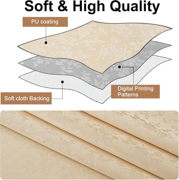 Rektangulær duk, vannavstøtende, solid vinylduk, vaskbar duk for kjøkken og spisestue (beige, 152 x 213 cm)
