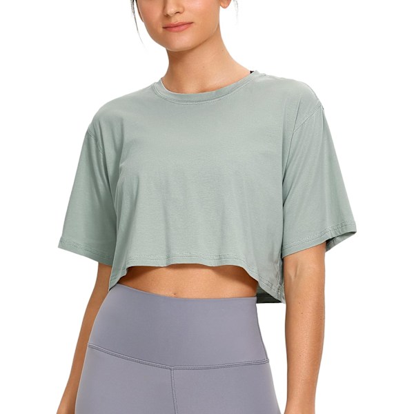 Kvinnors Pima Bomullsträning Crop Tops Kortärmade Yogatröjor Casual Athletic