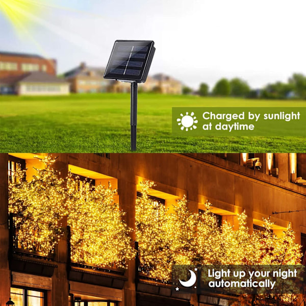 Solcelledrivne lysslynger utendørs, 4 pakker 160FT 400 LED solblinklys for utendørs vanntett kobbertråd med 8 moduser solfe lys for