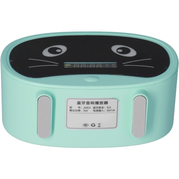 Bluetooth-høyttaler, liten vekkerklokkeradio for soverom, dobbel alarm, LED-skjerm, søte katteører støtter minne- og USB-lydkort, FM grønn