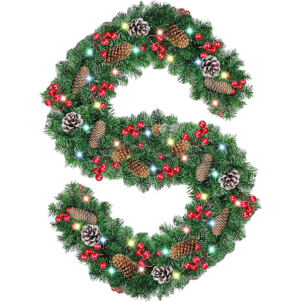 9 fot julgirlang med 50 LED-lampor, batteridriven ljusslinga förbelyst