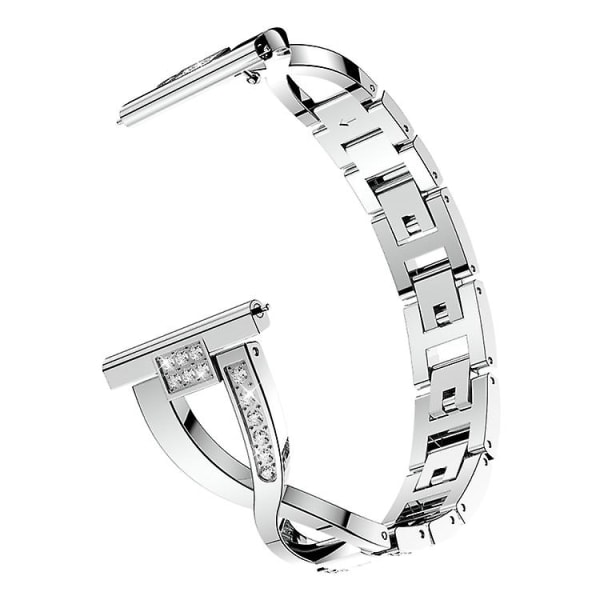 X-formet diamantbesat massivt rustfrit ståls urrem til Fitbit Versa Lite SOM Silver