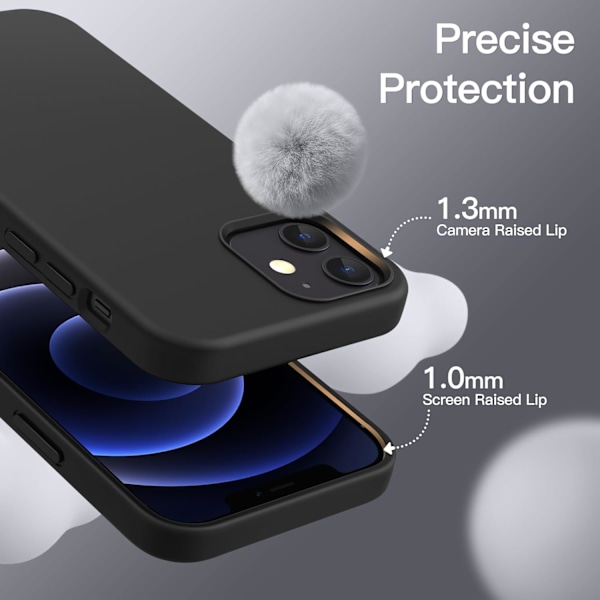 Silikonskal för iPhone 12 Mini 5,4 tum, Silkeslen Fullständigt Skyddande Mobilskal, Stötsäkert Skal med Mikrofiberfoder (Svart) Svart