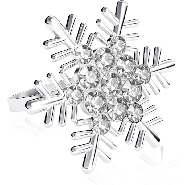 Set med 6 silverfärgade snöflingeservettringar för matbordsdekoration-