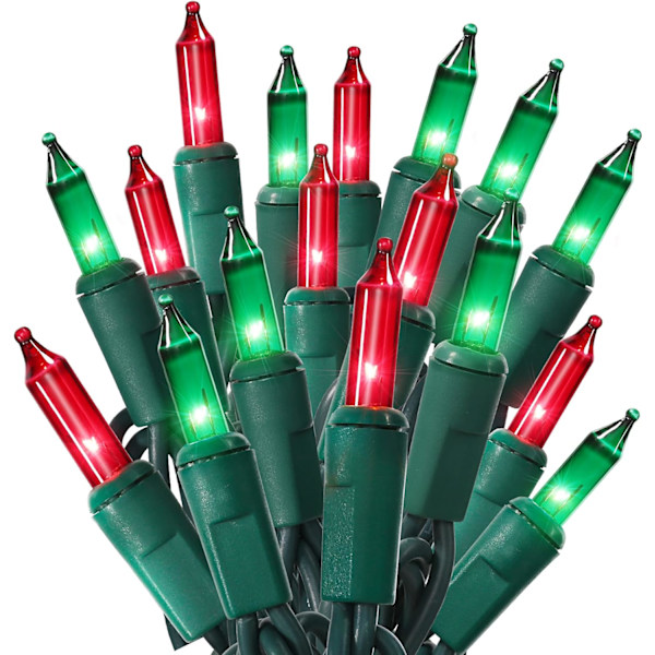 Red & Green Christmas String Lights, 21.63ft 100 Count Incandescent String Lights Connectable, UL Certified Christmas Mini Lights, Green Wire Red