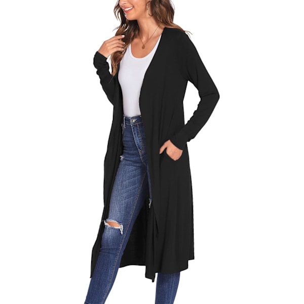 Kvinder Plus Størrelse Lang Åben Front Drape Maxi Cardigan Letvægts Duster Lang