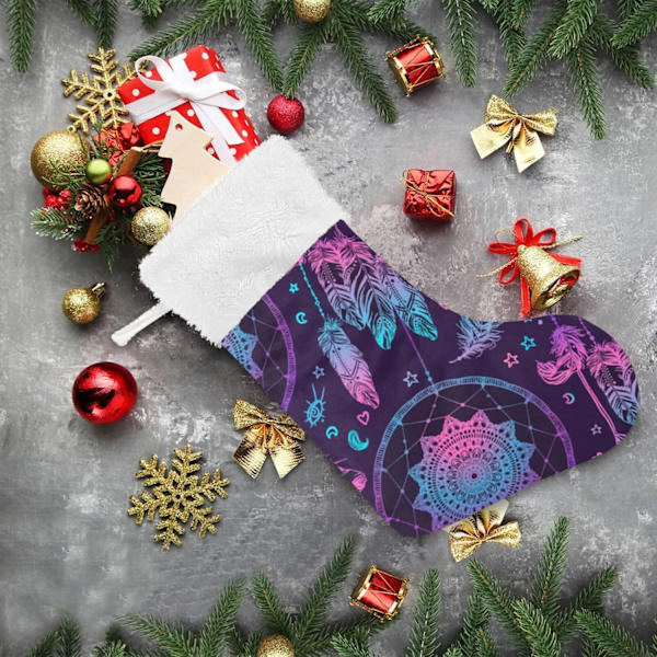 Julklapp, Personliga Julklappsstrumpor 2-pack Boho Drömfångare Fjädrar Måne 18 tum Julstrumpor Hängande Ornament Kamin för Träd