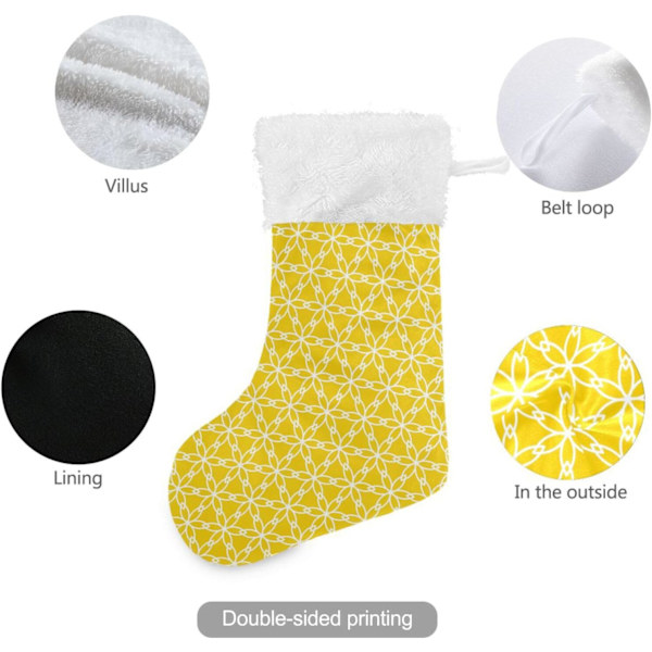 Julstrumpa, personliga julstrumpor 2-pack gul hexagonalt blommigt 45,7 cm julstrumpor hängande prydnad spis för träddekoration