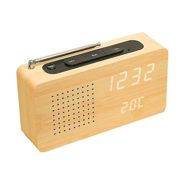 Retro Bedside Wooden Clock Radio High-definition Wooden Clock Radio Storskærm Digital Display Clock Radio