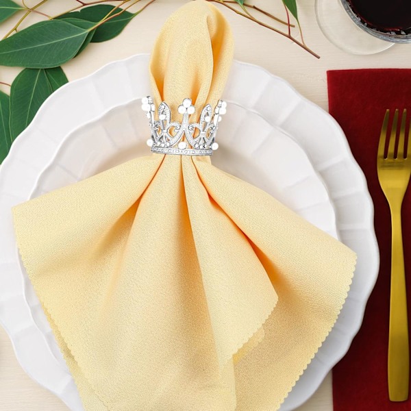 Elegant Perle Krone Servietringe Sæt af 8 Sølv Krystal Rhinestone Forår