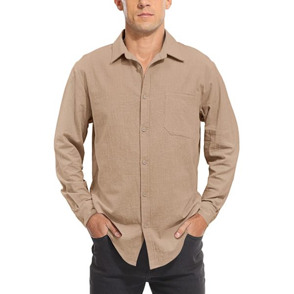 Herre Casual Skjorter Letvægts Button Down Bomuld Linned Skjorte