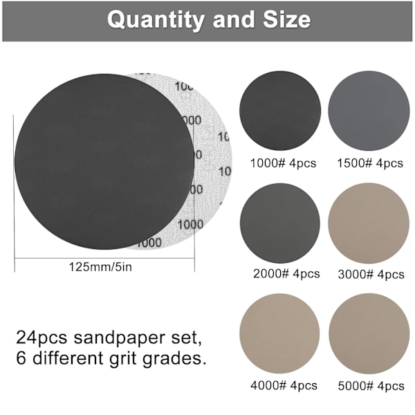 125mm slipeskiver Pads 24stk - Borrelås Sandpapir